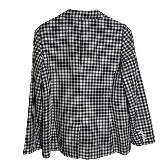 Talbots Blazer Gingham Pattern Sz 12 Black & White Linen Cotton Blend Preppy - Picture 2 of 12